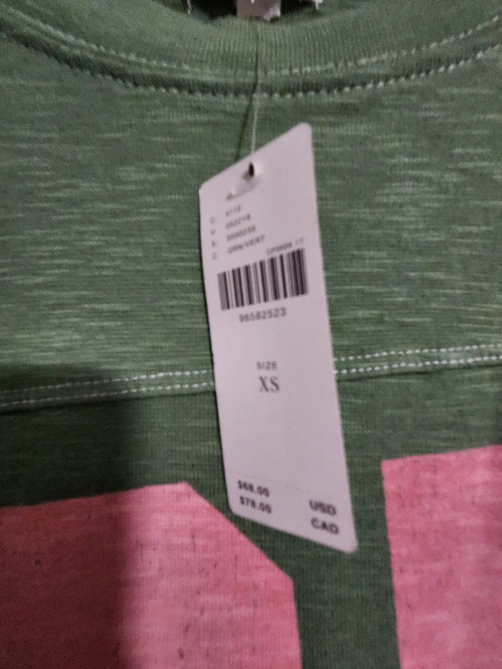 NWT Anthropologie Pilcro 3/4 Sleeve Varsity Tee XS Green Pink 25 - Picture 5 of 5